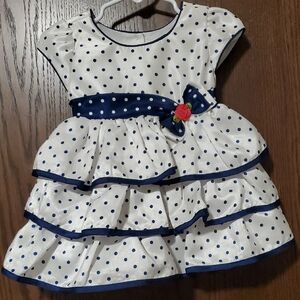 Jona Michelle Baby Girl Dress White With Navy Polka Dots Size 12 Months